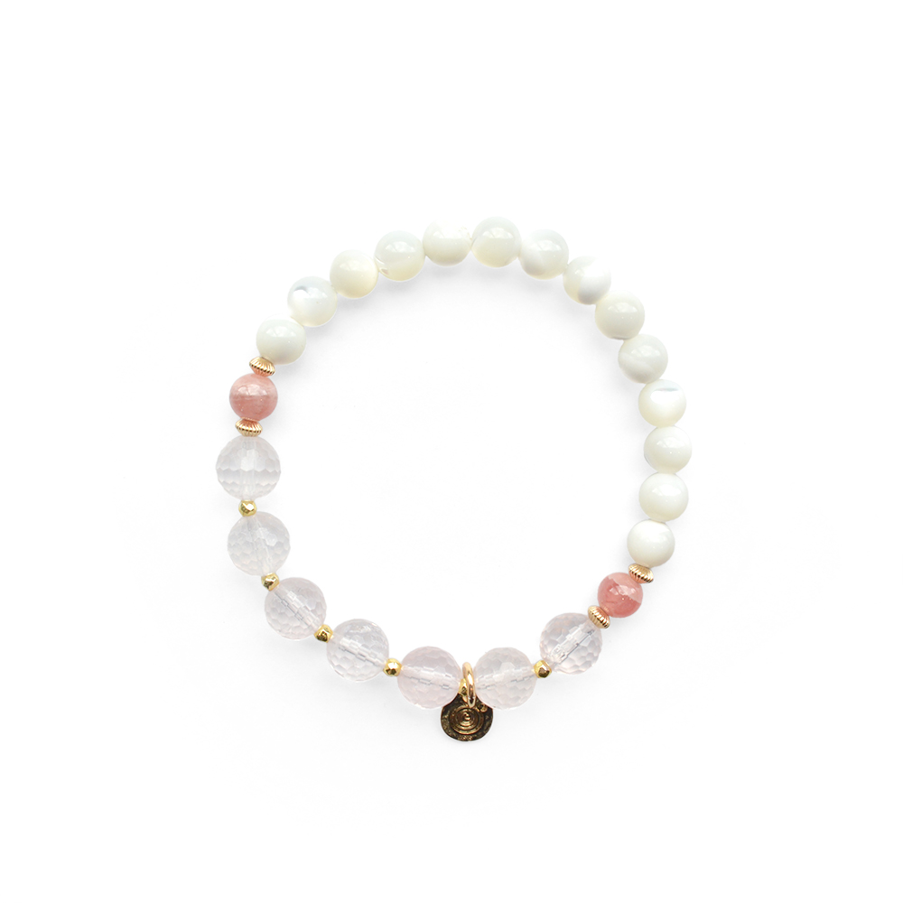 ローズクオーツ＋マザーオブパールデザインブレスレット