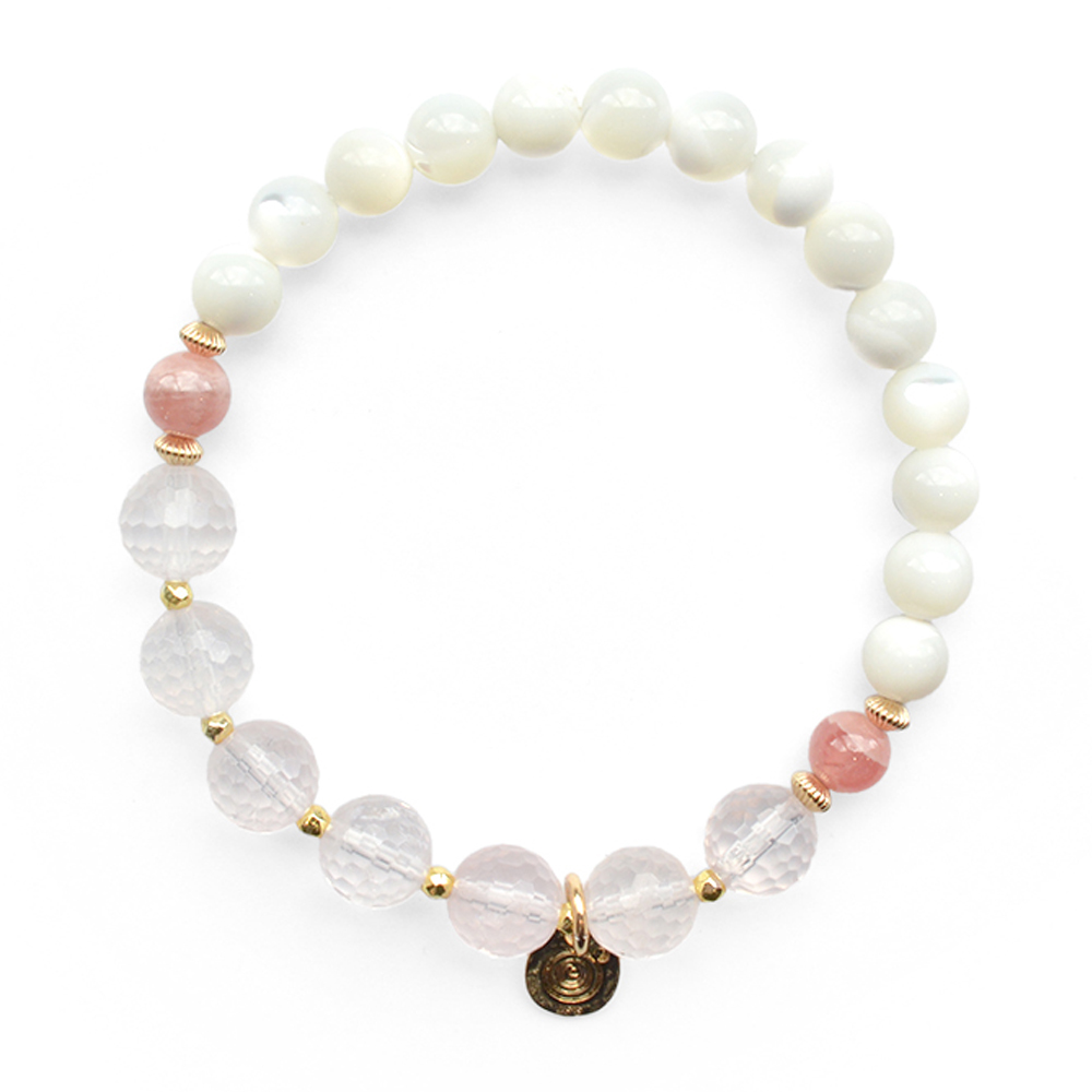 ローズクオーツ＋マザーオブパールデザインブレスレット
