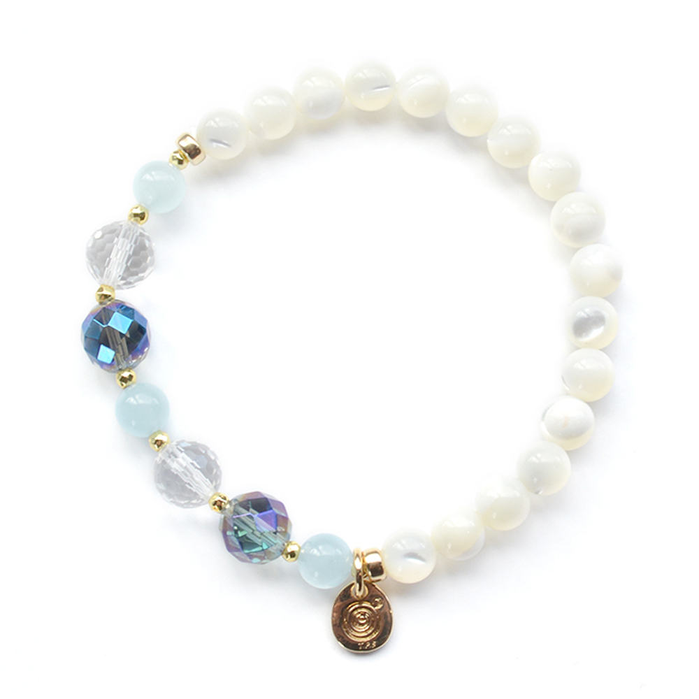 アクアマリン＋マザーオブパールデザインブレスレット